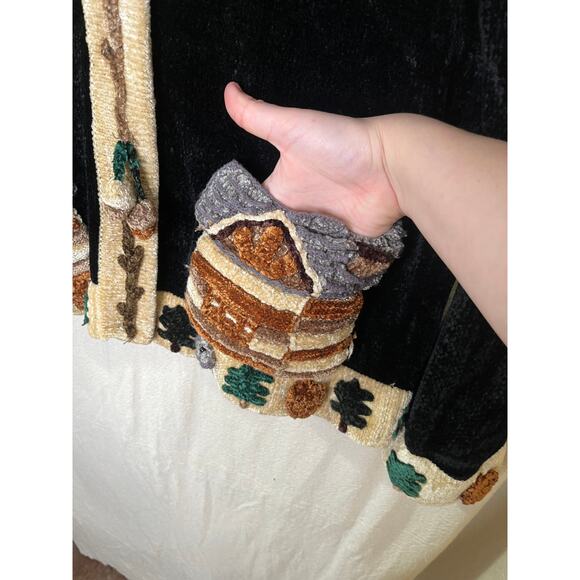 1990s J Two New York Chenille Cabin Forest Woodland Acorn Pinecone Cardigan M - Picture 5 of 10